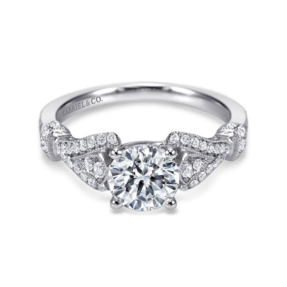 Vintage Inspired 14K White Gold Split Shank Round Diamond Engagement Ring