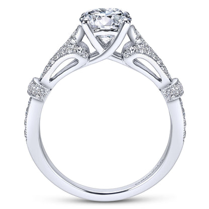 Vintage Inspired 14K White Gold Split Shank Round Diamond Engagement Ring