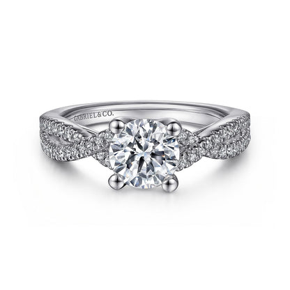 14K White Gold Round Twisted Diamond Engagement Ring