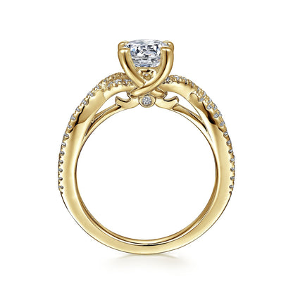 14K Yellow Gold Round Diamond Twisted Engagement Ring
