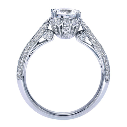 18K White Gold Round Diamond Knife-edge Engagement Ring