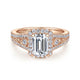 Vintage Inspired 14K Rose Gold Emerald Halo Diamond Engagement Ring