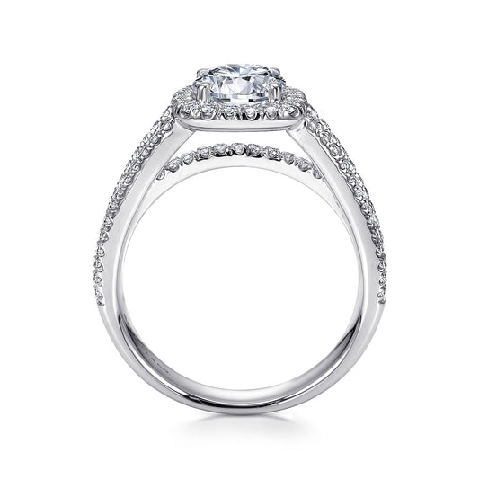 14K White Gold Round Halo Diamond Engagement Ring