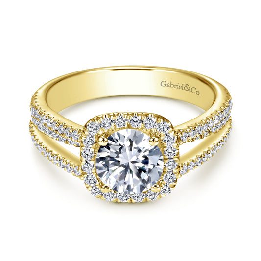 14K Yellow Gold Round Halo Diamond Engagement Ring
