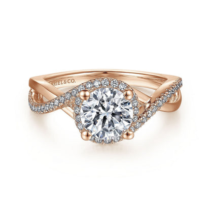 14K Rose Gold Round Halo Diamond Engagement Ring