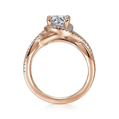 14K Rose Gold Round Halo Diamond Engagement Ring