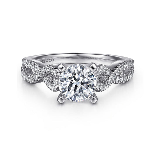 14K White Gold Round Twisted Diamond Engagement Ring