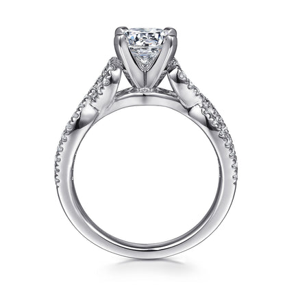14K White Gold Round Twisted Diamond Engagement Ring