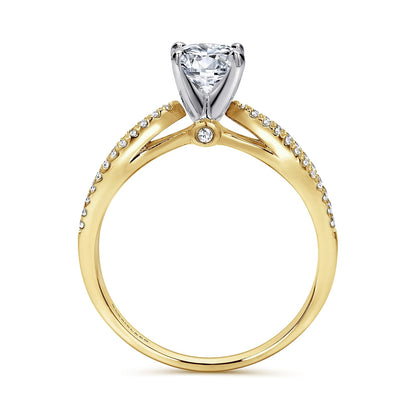 14K White-Yellow Gold Split Shank Round Diamond Engagement Ring