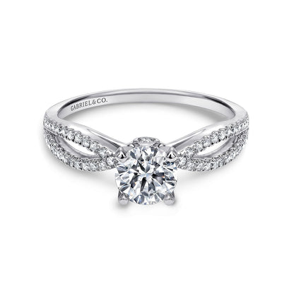 14K White Gold Round Split Shank Diamond Engagement Ring