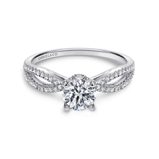 14K White Gold Round Split Shank Diamond Engagement Ring