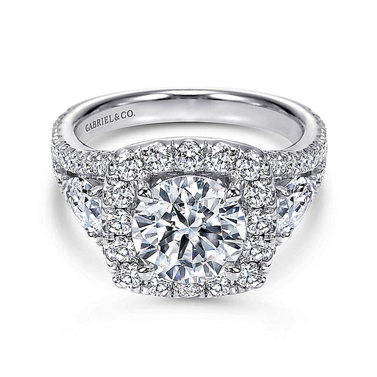 Gabriel & Co. ER8328W44JJ 14K White Gold Round 3 Stone Halo Diamond Engagement Ring