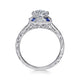 Vintage Inspired 14K White Gold Octagonal Halo Round Sapphire and Diamond Engagement Ring