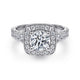 Vintage Inspired 14K White Gold Cushion Halo Round Diamond Channel Set Engagement Ring