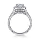 Vintage Inspired 14K White Gold Cushion Halo Round Diamond Channel Set Engagement Ring