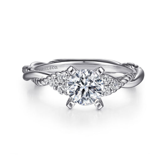 Platinum Round Twisted Diamond Engagement Ring