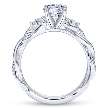 18K White Gold Twisted Round Diamond Engagement Ring
