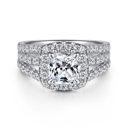 14K White Gold Cushion Halo Diamond Engagement Ring