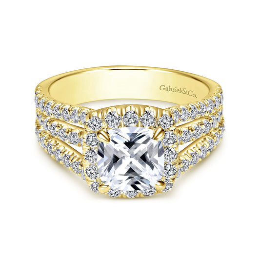 14K Yellow Gold Cushion Halo Diamond Engagement Ring