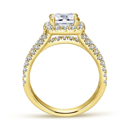 14K Yellow Gold Cushion Halo Diamond Engagement Ring