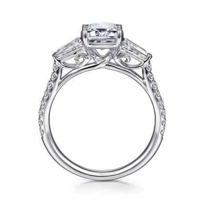 14K White Gold Emerald Cut Three Stone Diamond Channel Set Engagement Ring