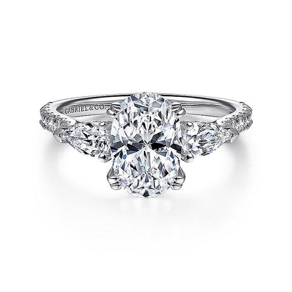 Gabriel & Co. ER9048W44JJ 14K White Gold Oval Three Stone Diamond Engagement Ring