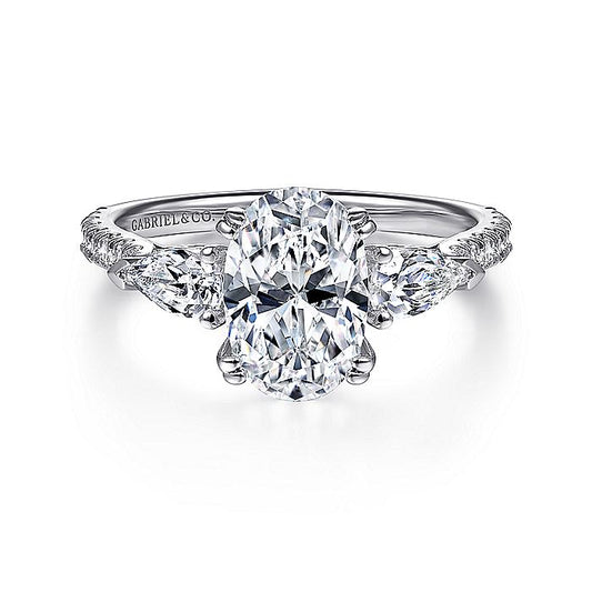 Gabriel & Co. ER9048W44JJ 14K White Gold Oval Three Stone Diamond Engagement Ring