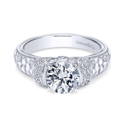 14K White Gold Round Wide Band Diamond Engagement Ring