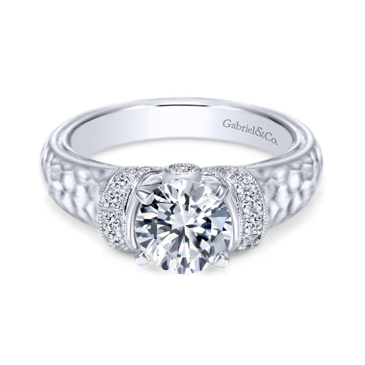 14K White Gold Round Wide Band Diamond Engagement Ring