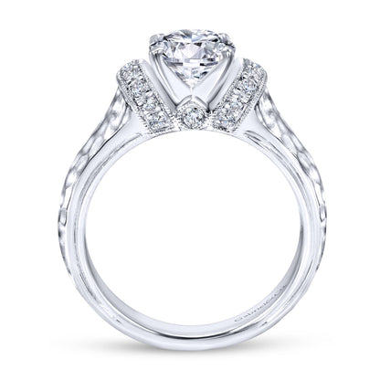 14K White Gold Round Wide Band Diamond Engagement Ring