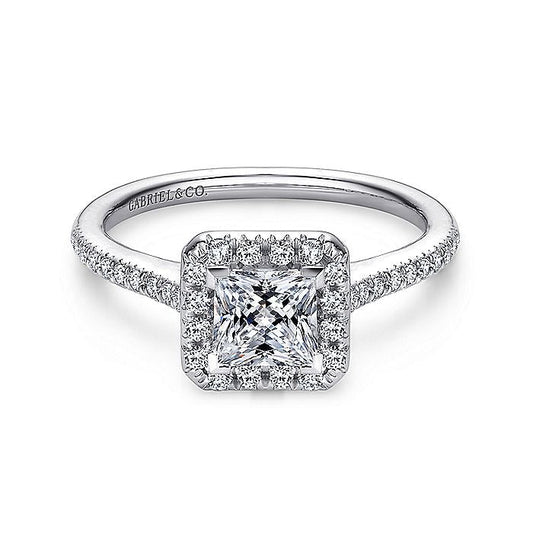 Gabriel & Co. ER9382W44JJ 14K White Gold Princess Halo Diamond Engagement Ring