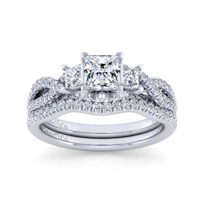 Gabriel & Co. 14k White Gold Contemporary Three Stones Engagement Ring