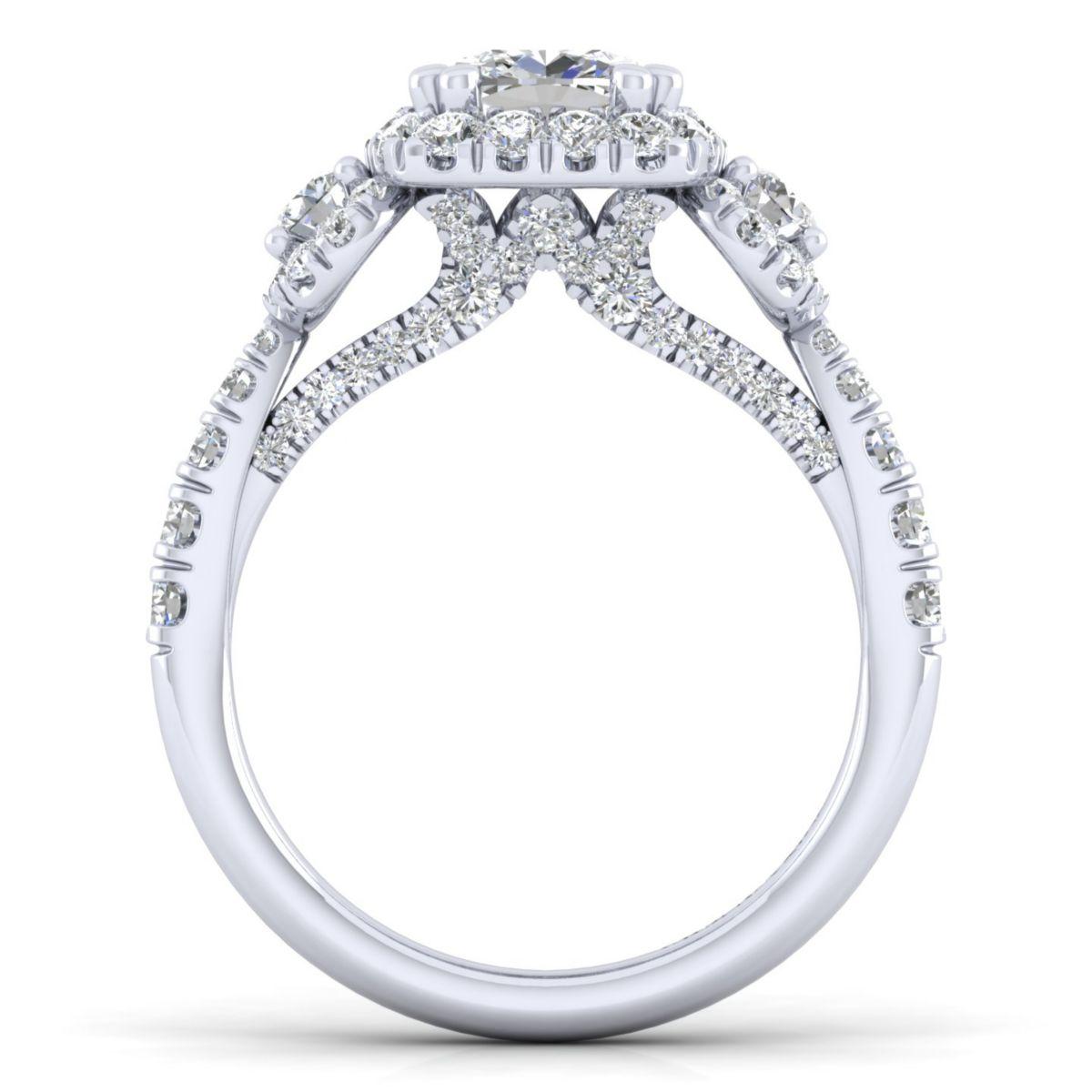 Gabriel & Co. 14k White Gold Entwined Three Stones Halo Engagement Ring