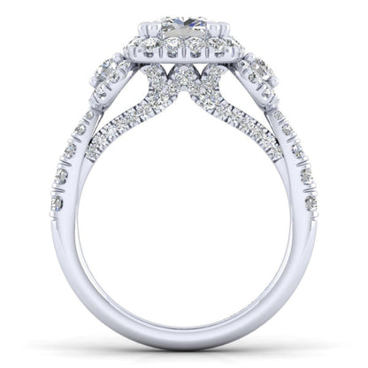 Gabriel & Co. 14k White Gold Entwined Three Stones Halo Engagement Ring