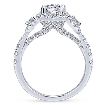 Gabriel & Co. 14k White Gold Entwined Three Stones Halo Engagement Ring