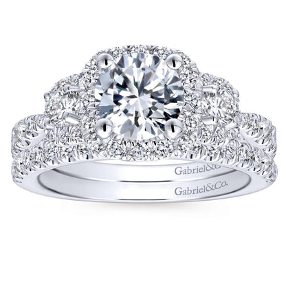 Gabriel & Co. 14k White Gold Entwined Three Stones Halo Engagement Ring