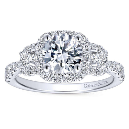 Gabriel & Co. 14k White Gold Entwined Three Stones Halo Engagement Ring