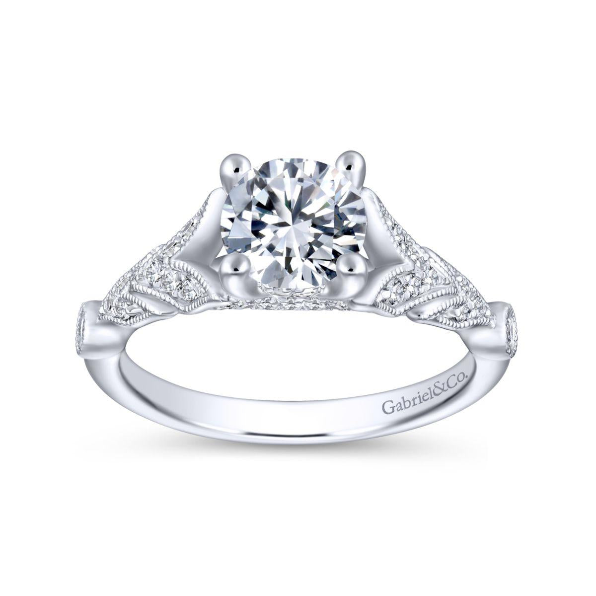 Gabriel & Co. 14k White Gold Victorian Split Shank Engagement Ring