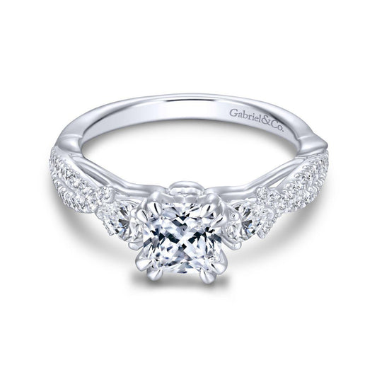 Gabriel & Co. 14k White Gold Contemporary Three Stones Engagement Ring