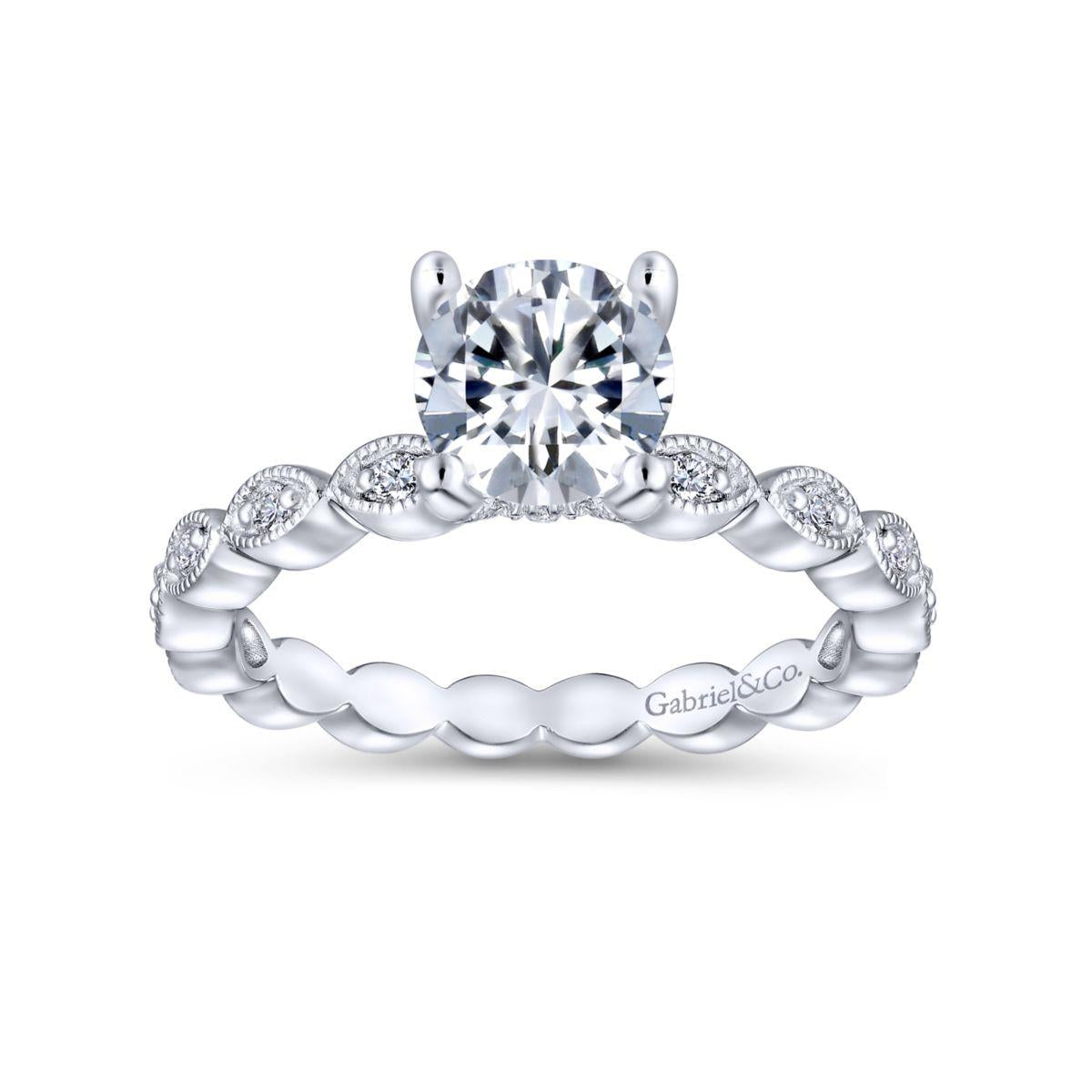 Gabriel & Co. 14k White Gold Victorian Straight Engagement Ring