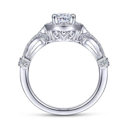 Gabriel & Co. 14k White Gold Victorian Halo Engagement Ring