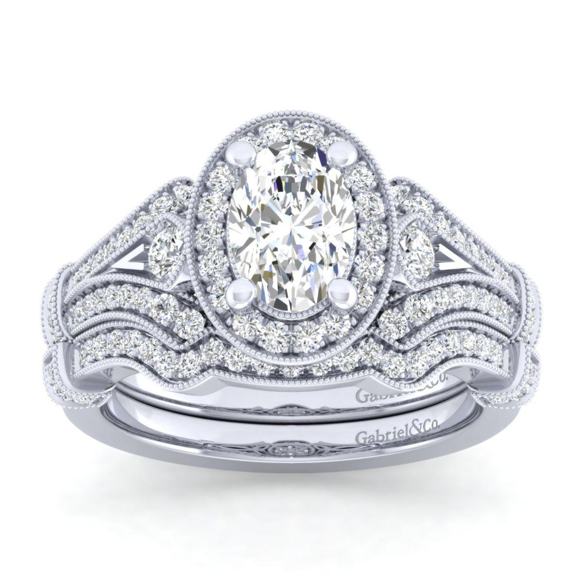 Gabriel & Co. 14k White Gold Victorian Halo Engagement Ring