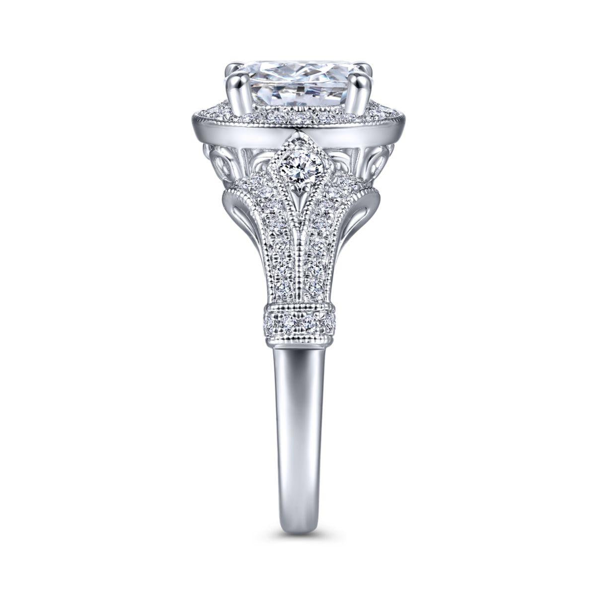 Gabriel & Co. 14k White Gold Victorian Halo Engagement Ring