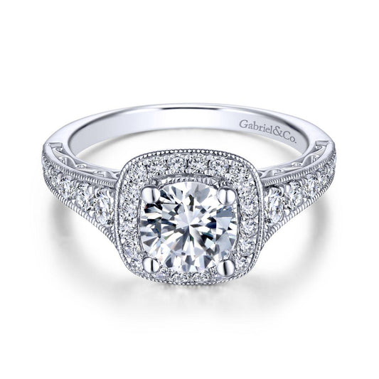 Gabriel & Co. 14k White Gold Victorian Halo Engagement Ring