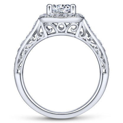 Gabriel & Co. 14k White Gold Victorian Halo Engagement Ring