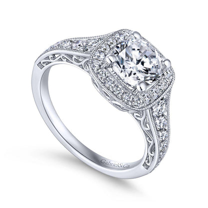 Gabriel & Co. 14k White Gold Victorian Halo Engagement Ring