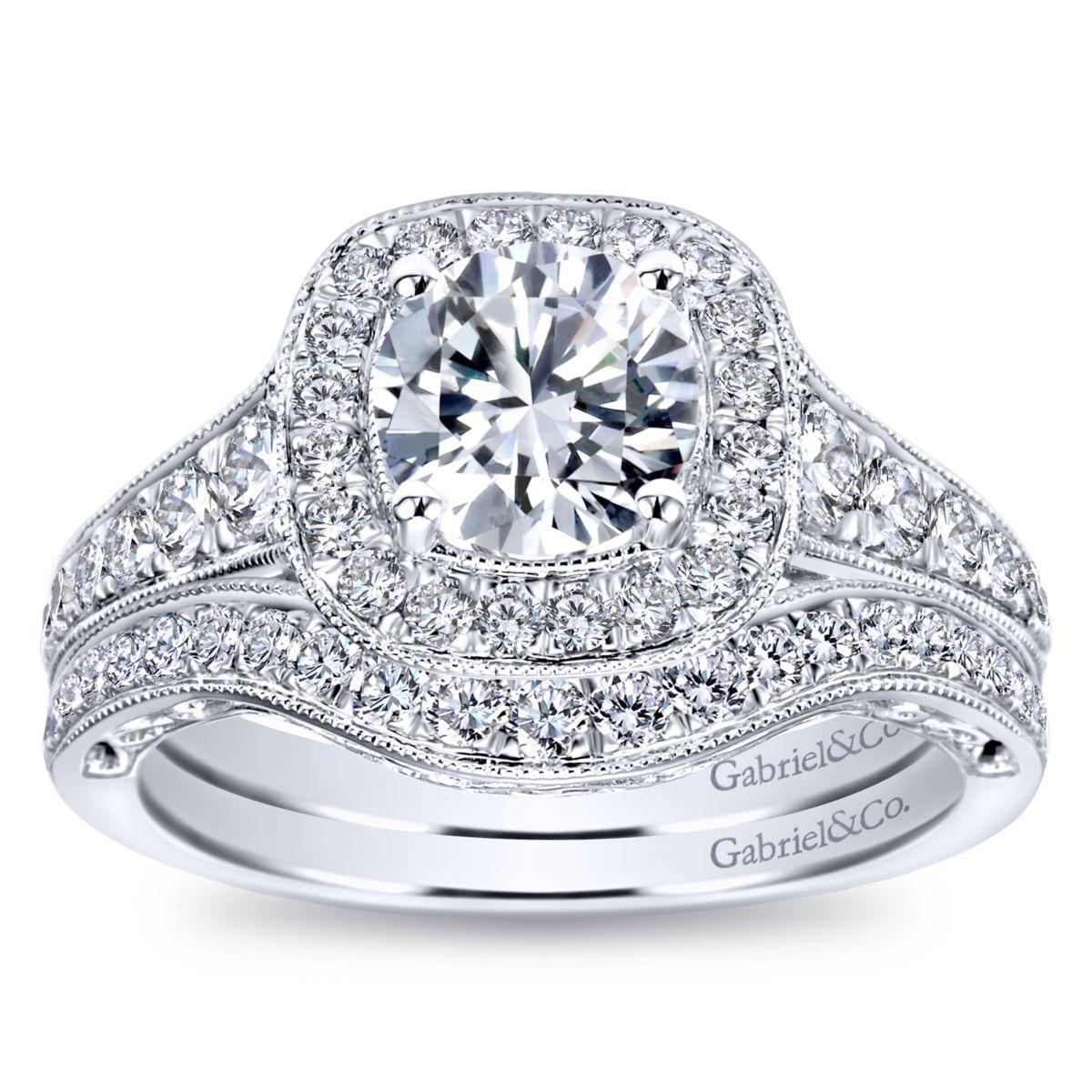 Gabriel & Co. 14k White Gold Victorian Halo Engagement Ring