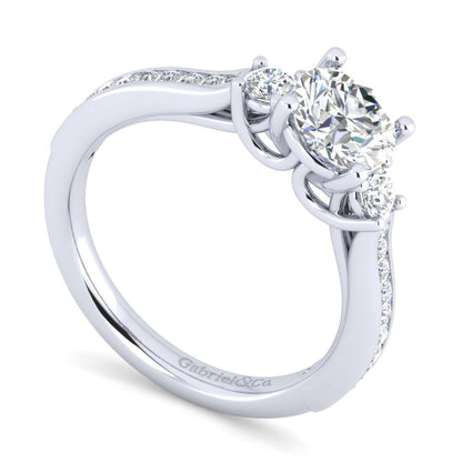 Gabriel & Co. 14k White Gold Contemporary Three Stones Engagement Ring