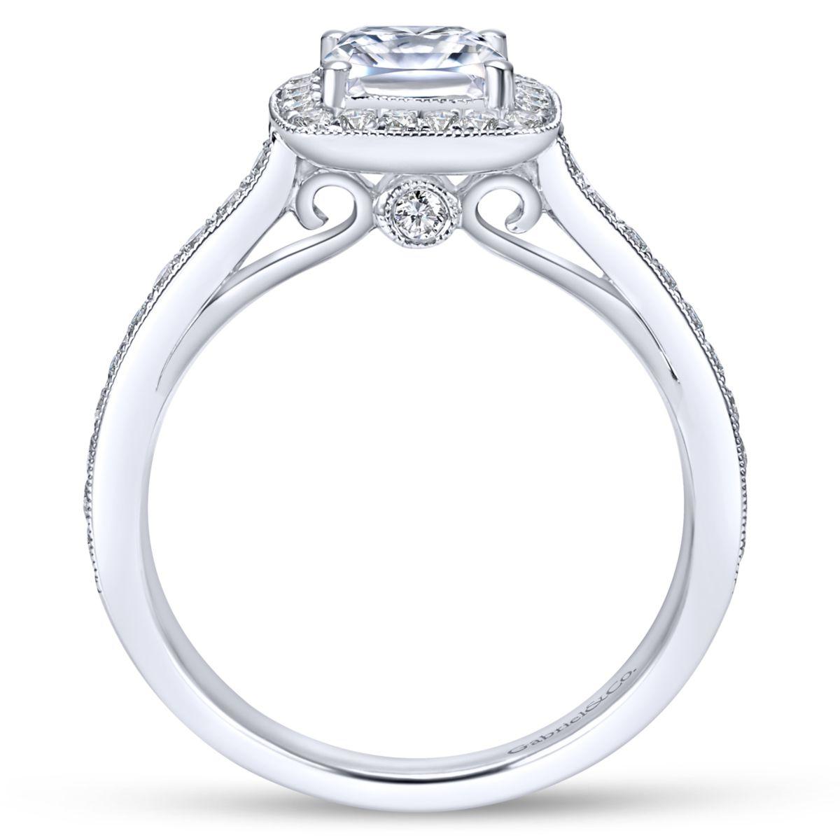 Gabriel & Co. 14k White Gold Victorian Halo Engagement Ring