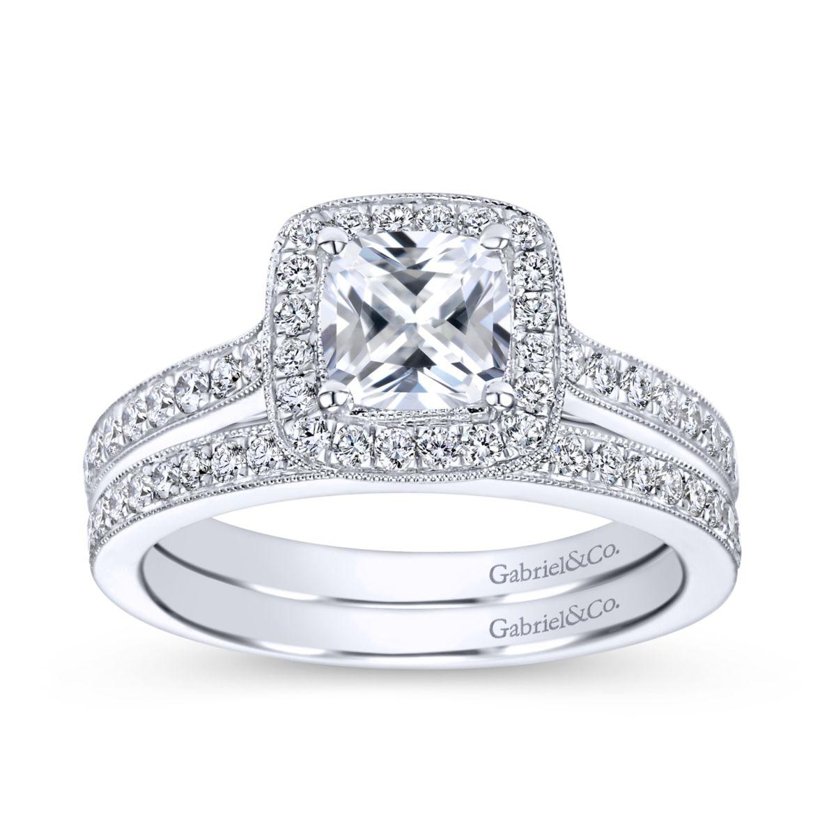 Gabriel & Co. 14k White Gold Victorian Halo Engagement Ring